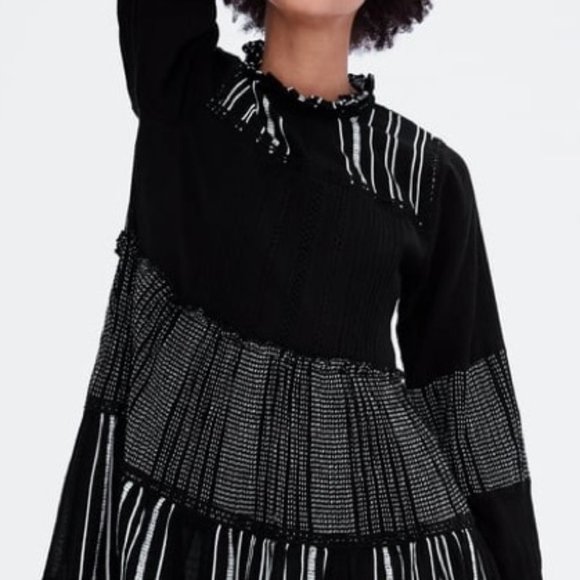 Zara Black White Patchwork Boho Dress - Picture 4 of 8